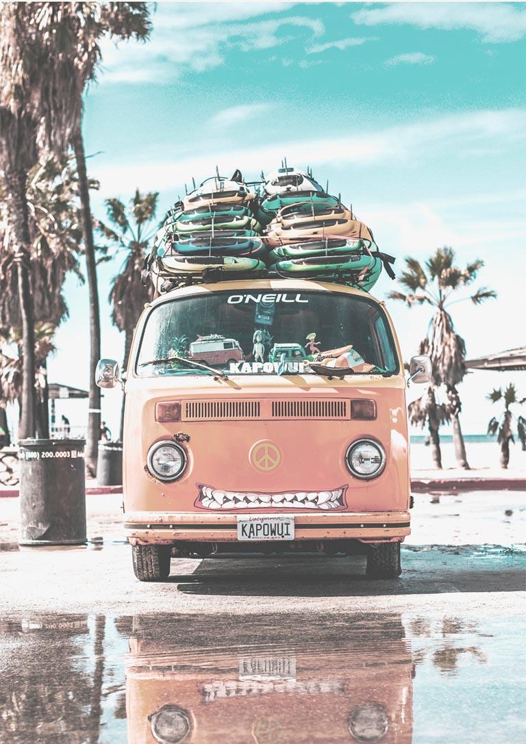 Surfervan på Strand Plakat