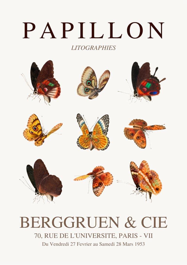 Brun Papillon Plakat Kunstværk