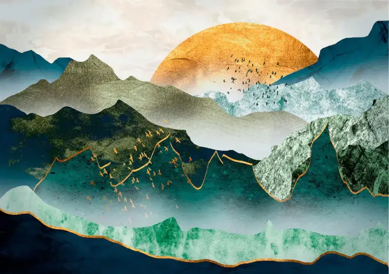 Bjerghorisont Plakat ved Solnedgang