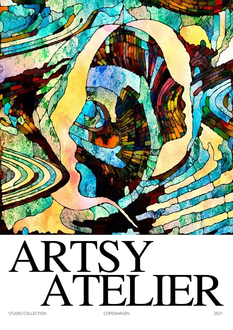 Blå Kunstnerisk Plakat med Collage Design