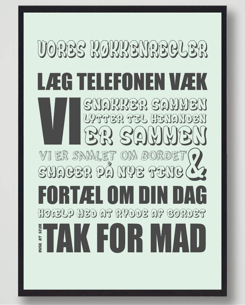 Køkkenregler plakat (Mint) - Mål: 30x40 cm