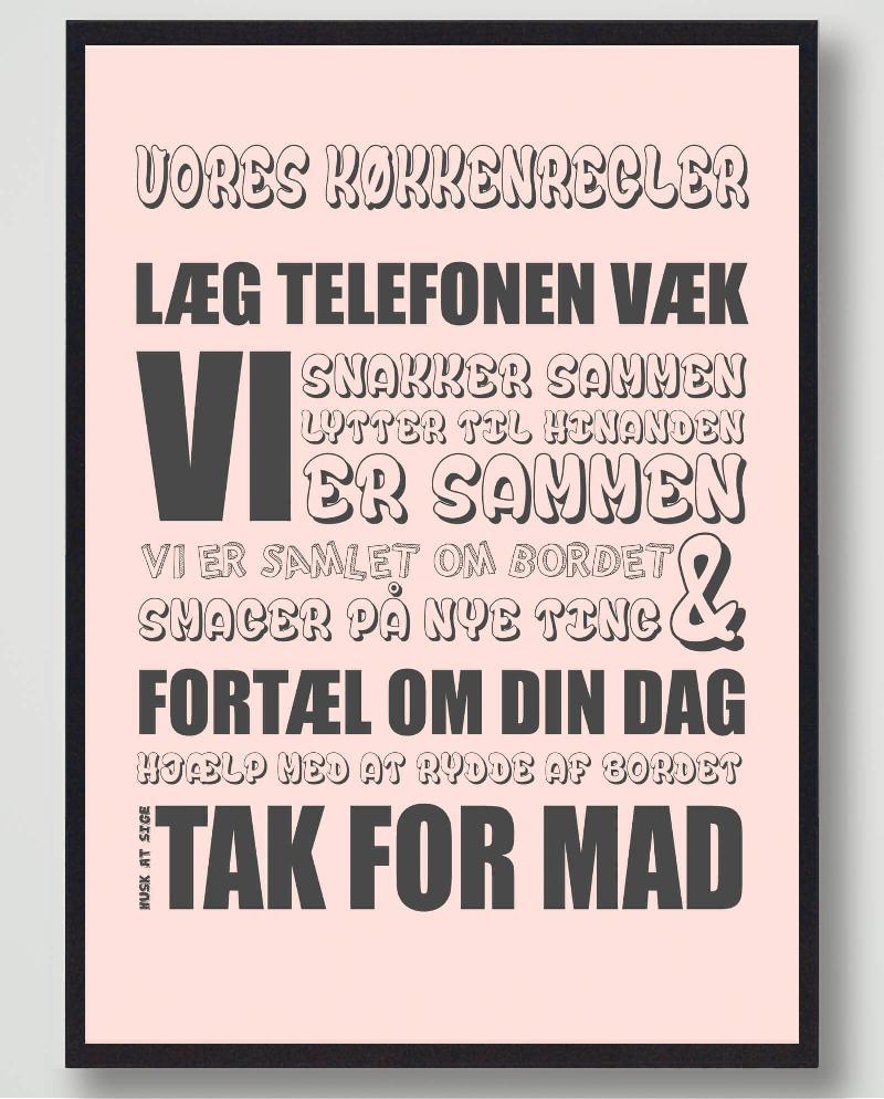 Køkkenregler plakat (Rosa) – 30x40cm M størrelse