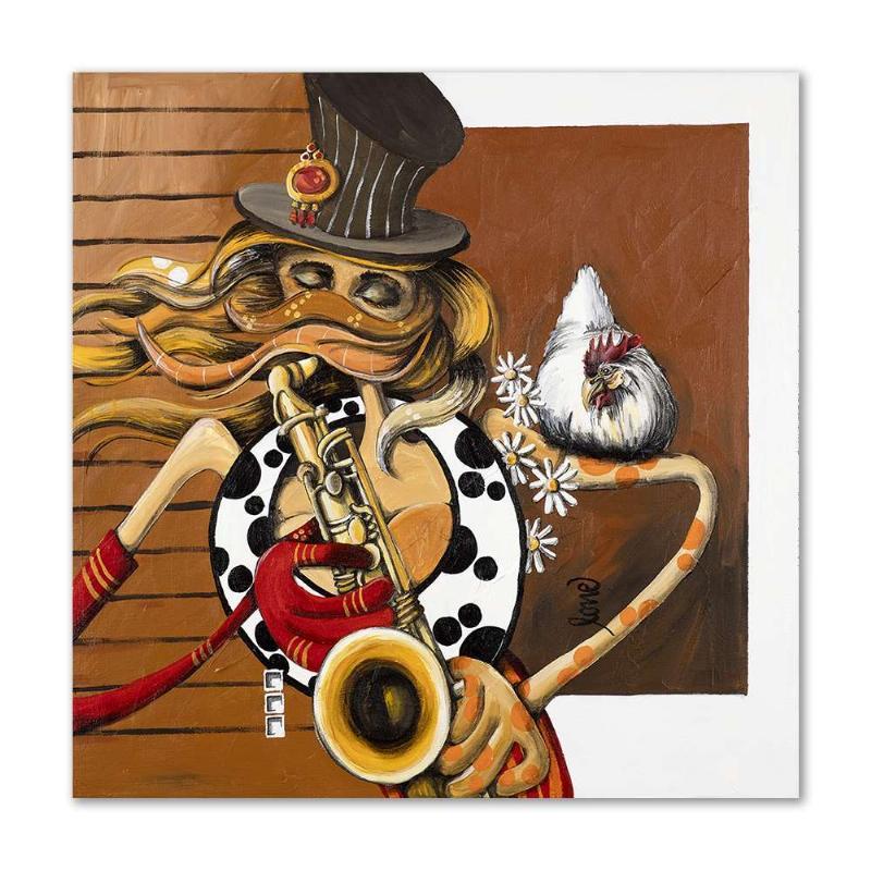 Maleri af Lone Hedegaard - Saxofonisten 90x90 cm
