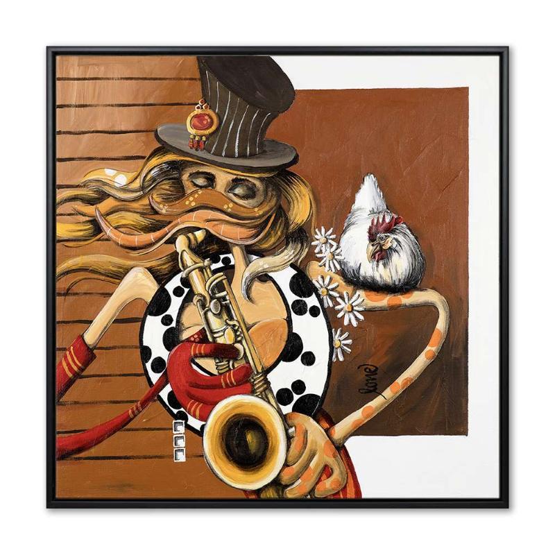 Maleri af Lone Hedegaard - Saxofonist 70x70 cm