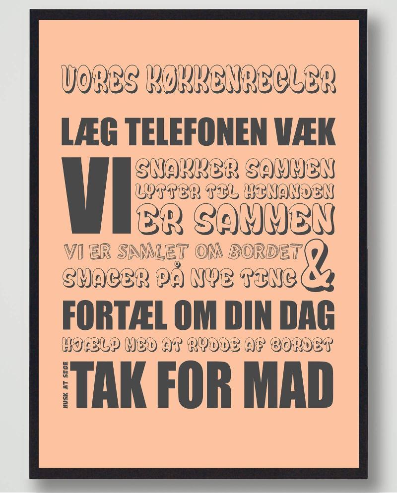 Køkkenregler plakat (Orange) - Mål: 30x40 cm