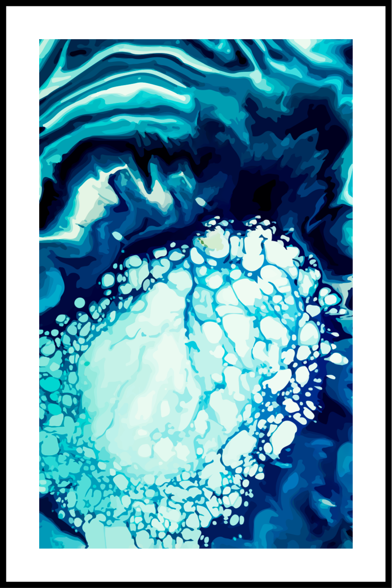 Blå fluid kunstplakat 2 – 30x40 cm