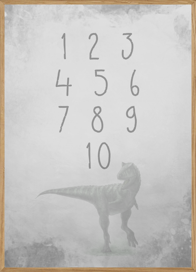 GRÅ DINOSAURUS TAL - BØRNEPLAKAT A4 (21x29,7cm)
