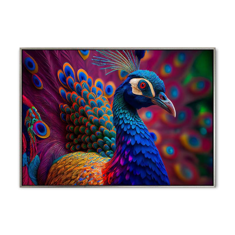 Påfugl 01 – 70x100 cm – Sølv svæveramme