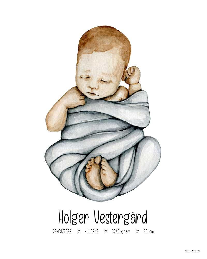 Søvnig baby plakat i blå farve