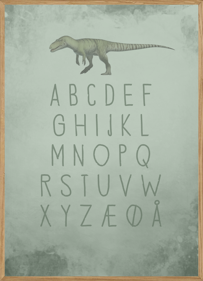 GRØN DINOSAURUS ABC - BØRNEPLAKAT A4 (21 x 29,7 cm)