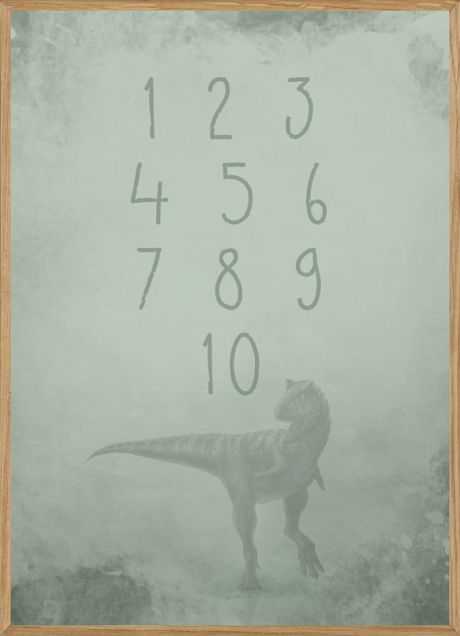 GRØN DINOSAURUS TAL - BØRNEPLAKAT A4 (21 x 29,7cm)