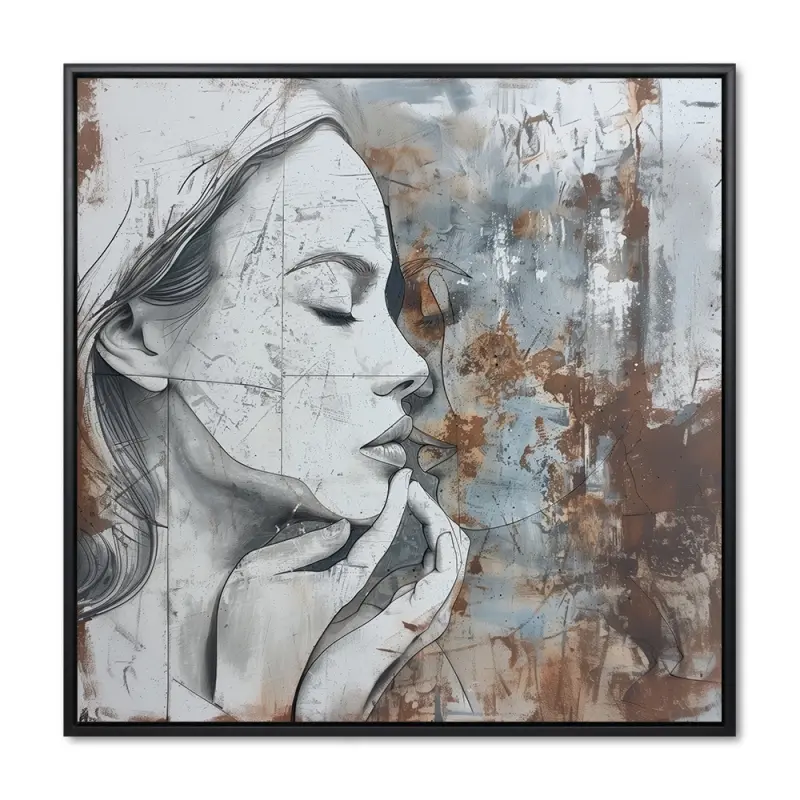 Bag lukkede øjne - 100x100 cm - Sort ramme
