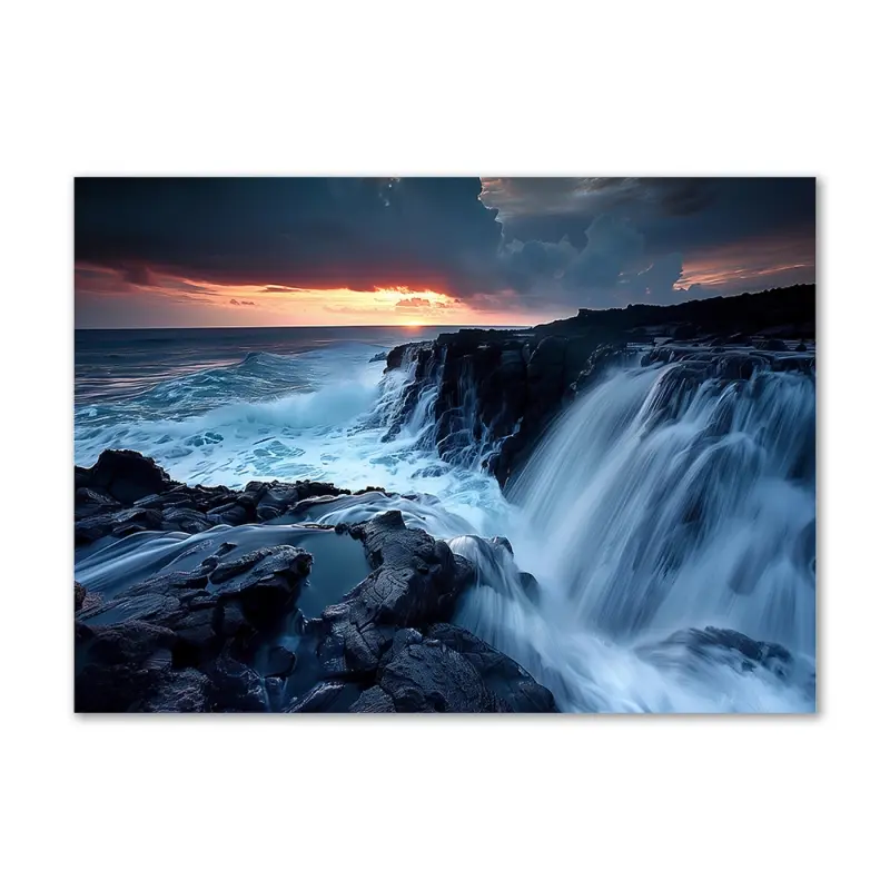 Klippeside Vandfald – 70x100 cm. – Ingen