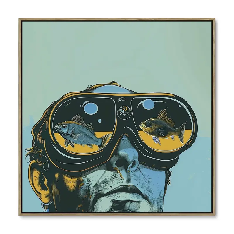 Fisk - fugleperspektiv - 100x100 cm - Ege ramme