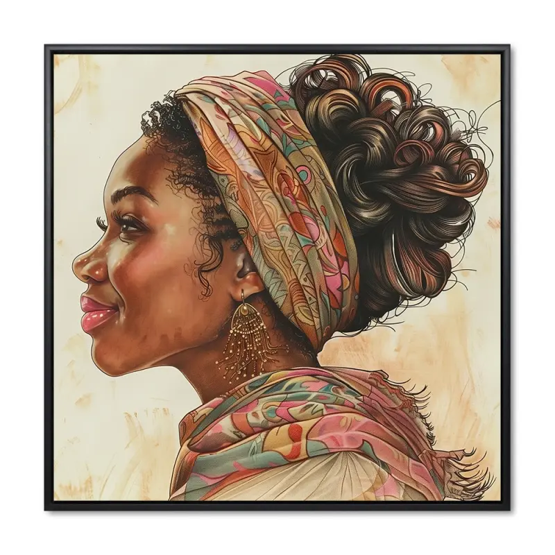 Smilende Sjæl – 80x80 cm. – Sort indramning