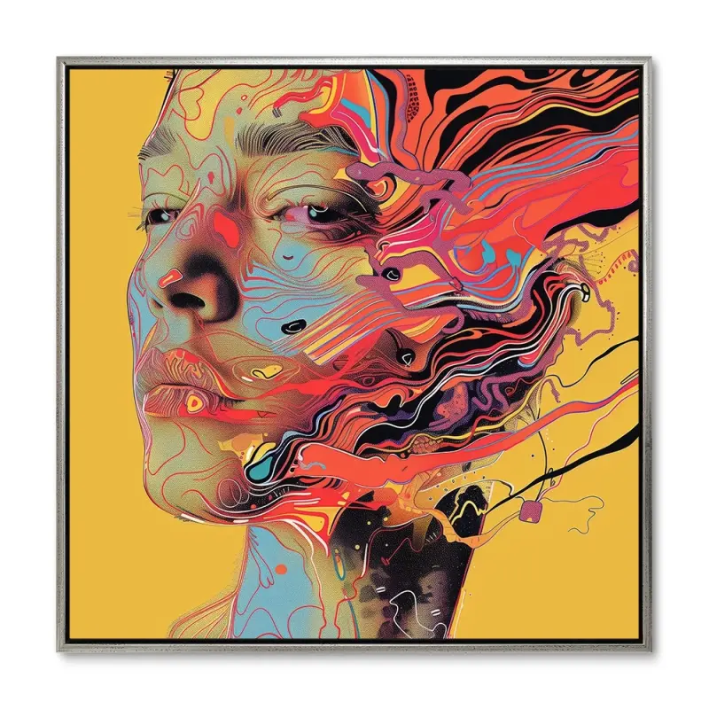 Swiring Ansigt – 60x60 cm – Sølvramme
