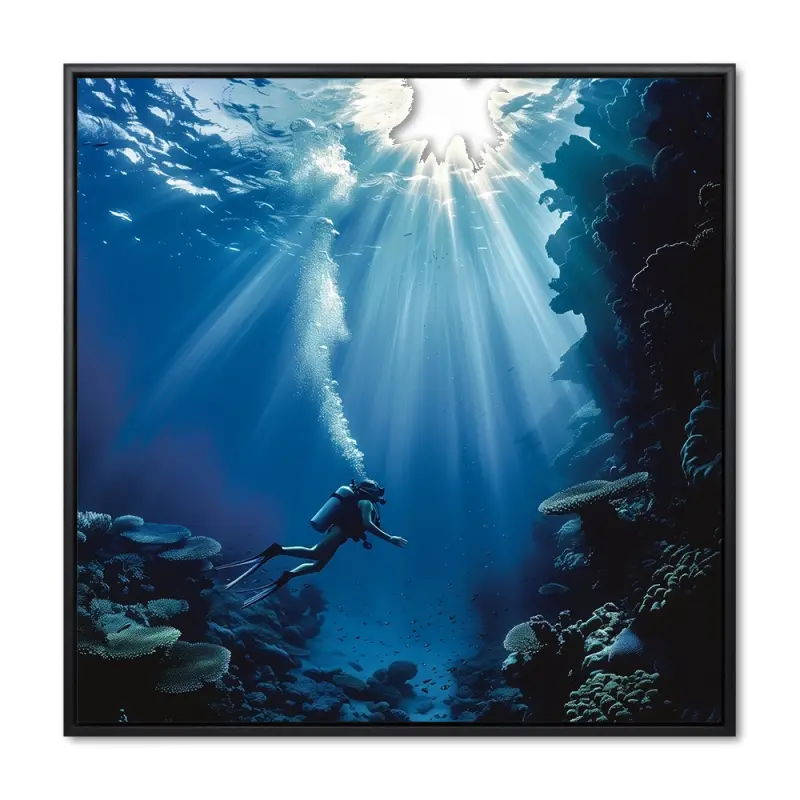 Undervandsverden - 80x80 cm - Sort ramme