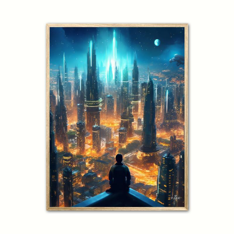 Plakat med Science Fiction Byudsigt A4 21 x 29,7 cm