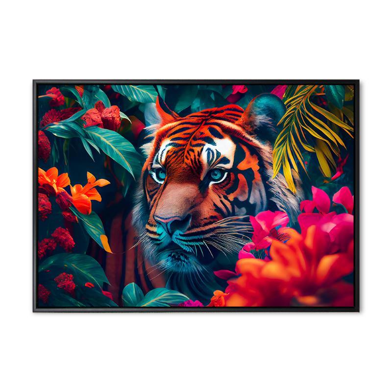 Jungle Tiger – 70x100 cm – Sort ramme til væggen