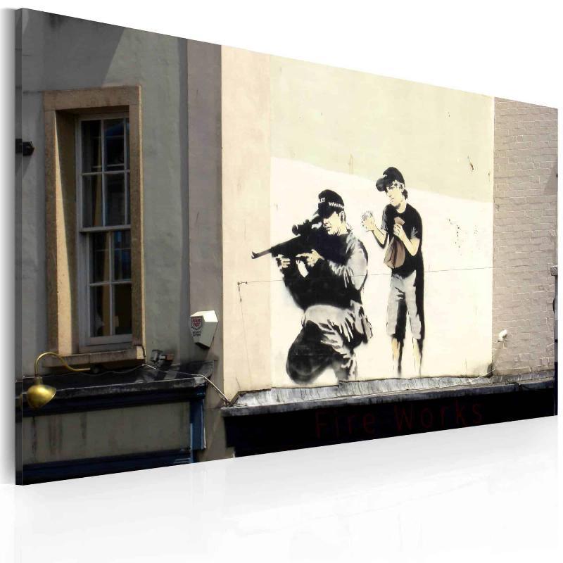 Lærredstryk: Sniper og dreng (Banksy)