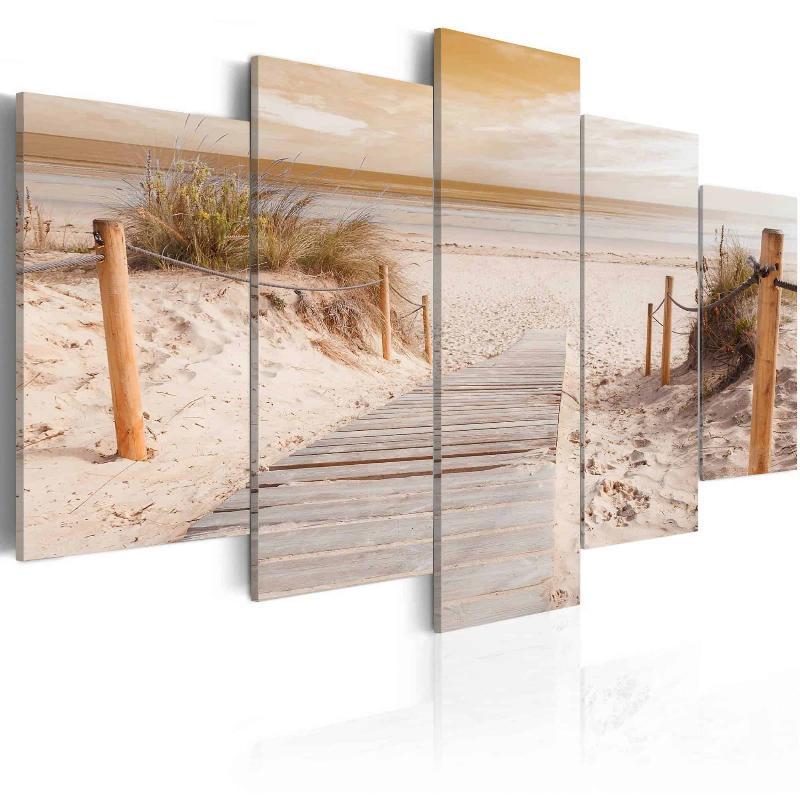 Lærredstryk Morgen ved stranden - sepia
