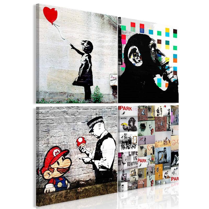 Banksy Collage Lærredstryk (4 stk)