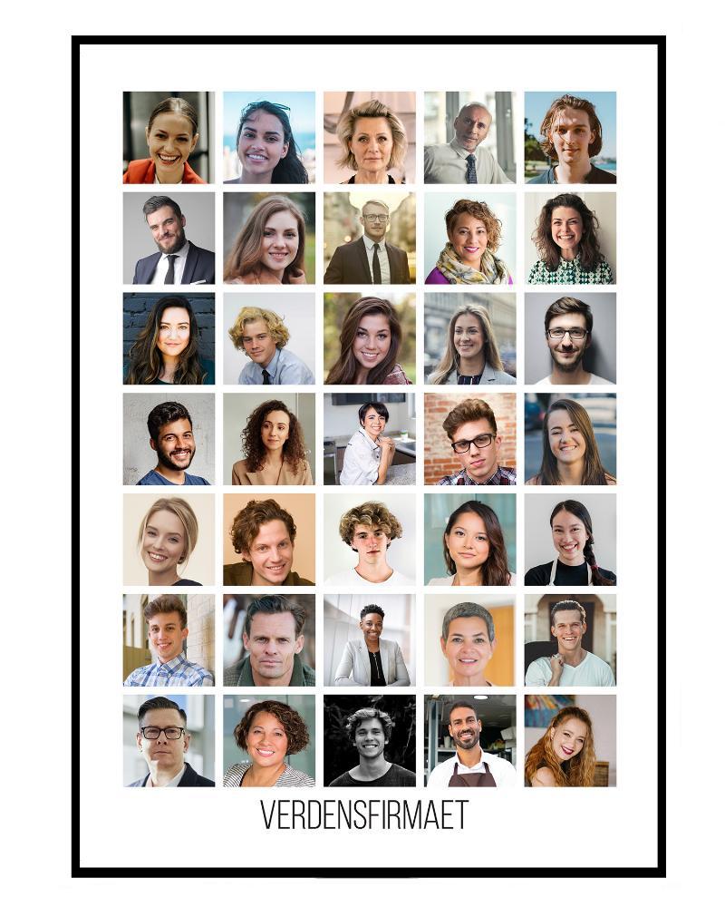 Medarbejdercollage med personlig tekst og billeder