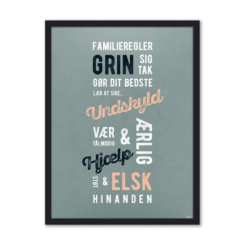 Familie Regler - 30x40 cm med sort ramme