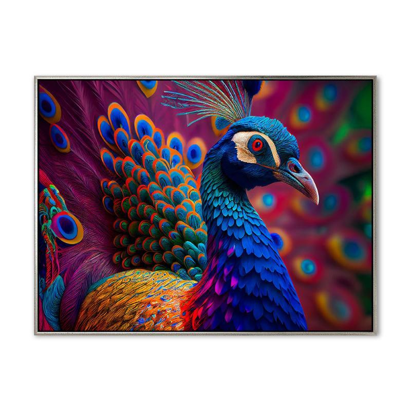 Påfugl 01 - 90x120 cm - Sølv svæveramme