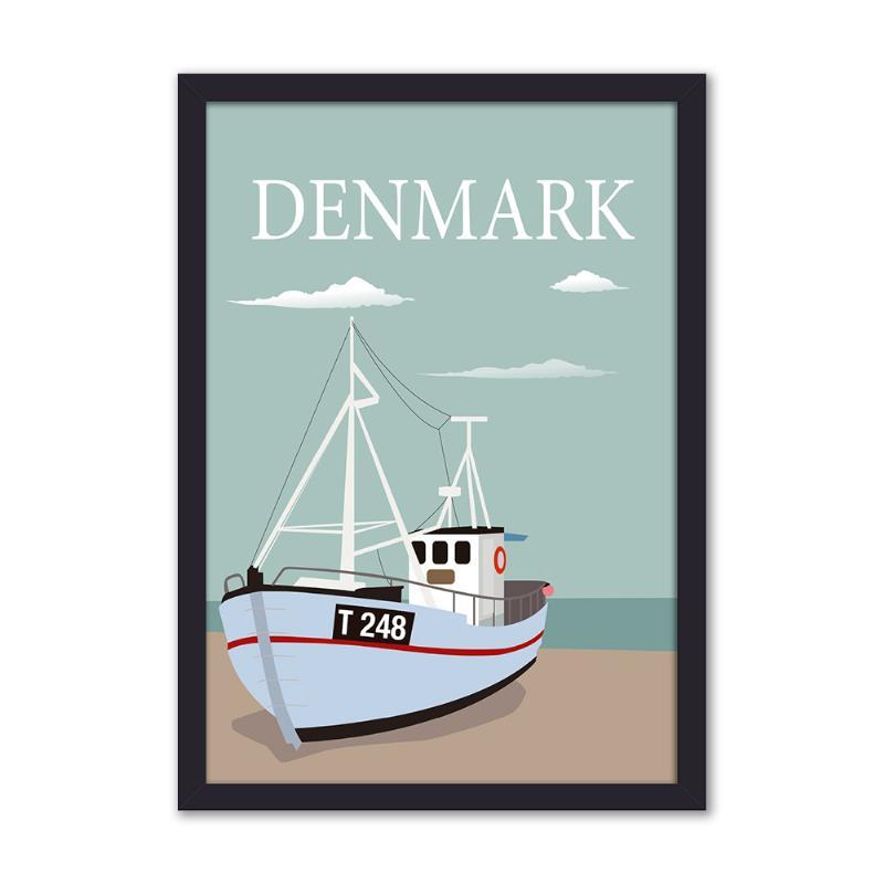 Fiskekutter - 21x29,7 cm med sort ramme