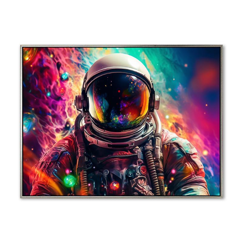 Farverig rumrejsende - 70x100 cm - Sølv ramme