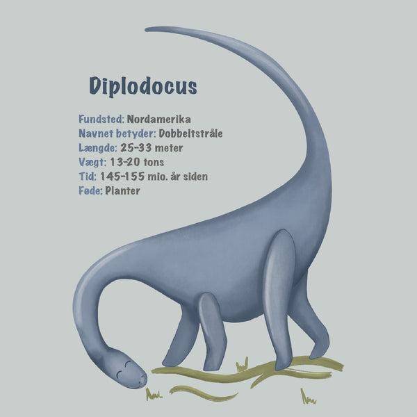 Lille Blå Dinosaur Plakat - Diplodocus med Info
