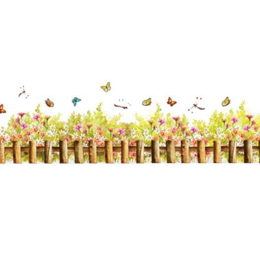 Hyggelig vægklistermærke med hegn og blomster