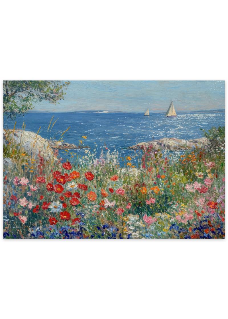 Plakat med blomster ved Middelhavet