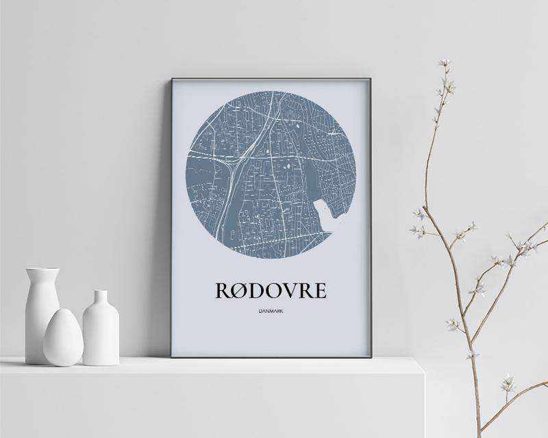 Rundt kort Havblå Rødovre Plakat 21×30 cm