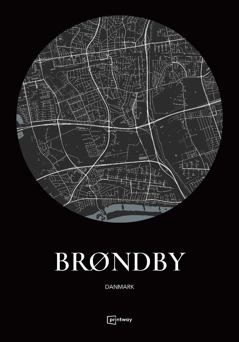 Brøndby Plakat Rund Sort 42×60 cm (A2)