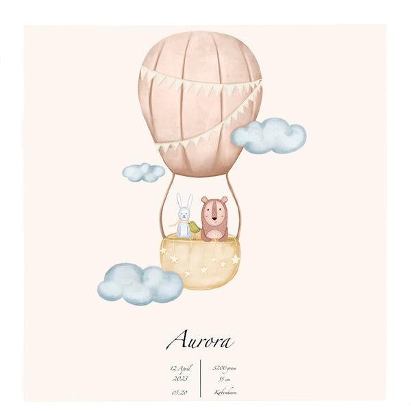 Lille Navneplakat - Luftballon - Beige - Med Info