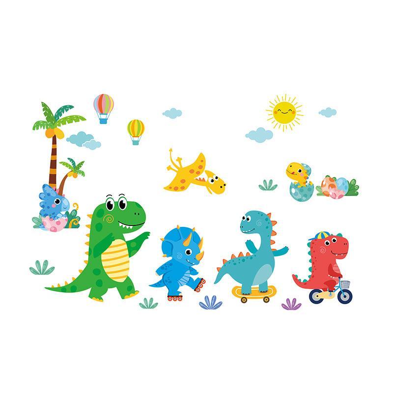 Sød dinosaurus vægklistermærke med 7 dinoer.