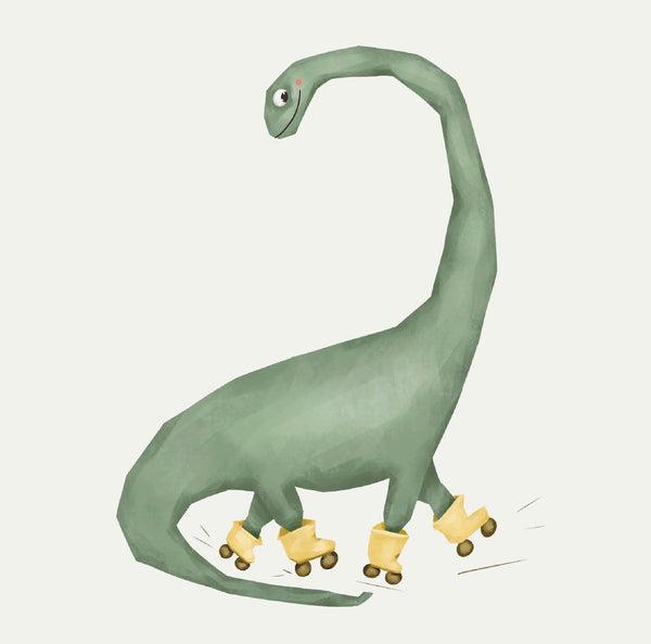 Lille Plakat af Langhals Dinosaur på Rulleskøjter
