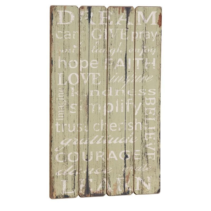 Træskilt med teksten: Drøm - Pleje - Giv - Bed