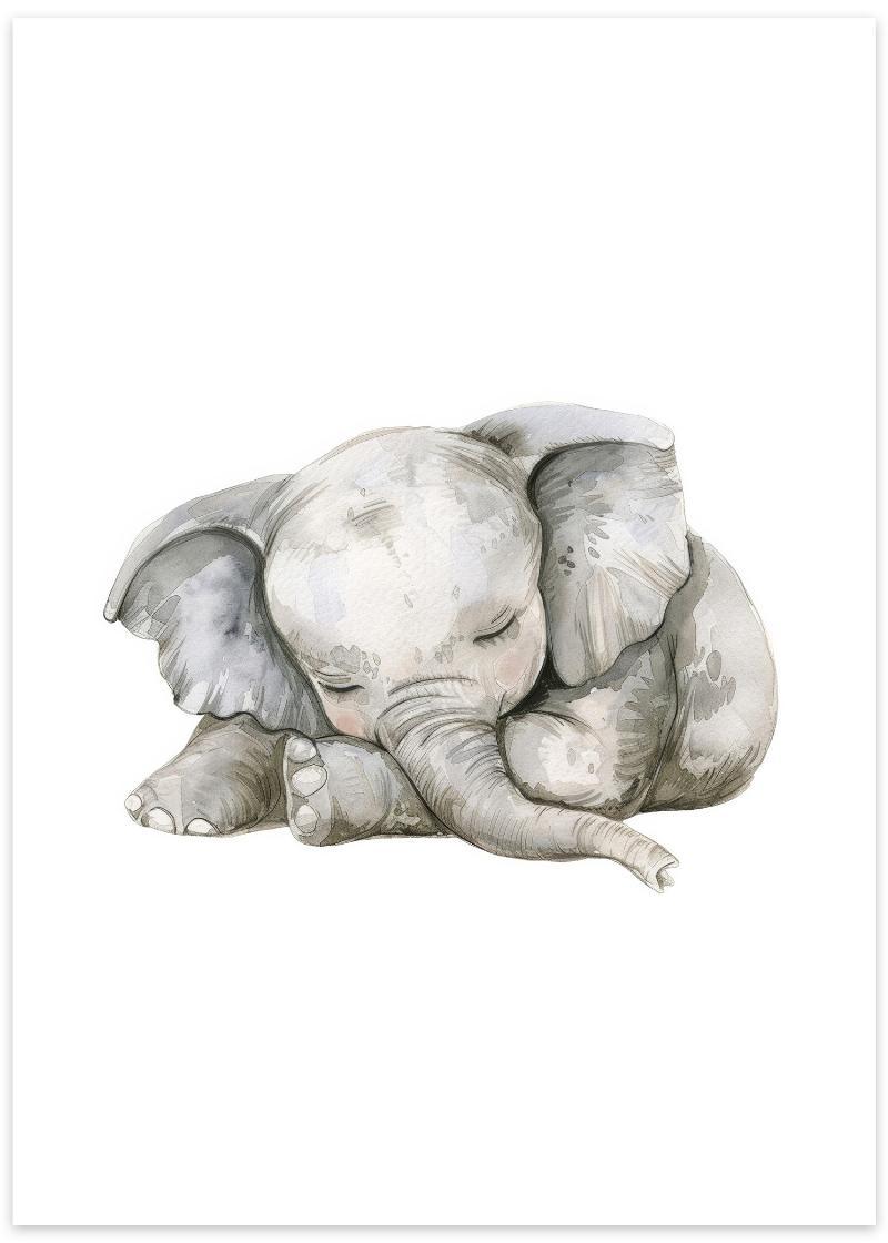 Sødt plakat af sovende elefant til børneværelse
