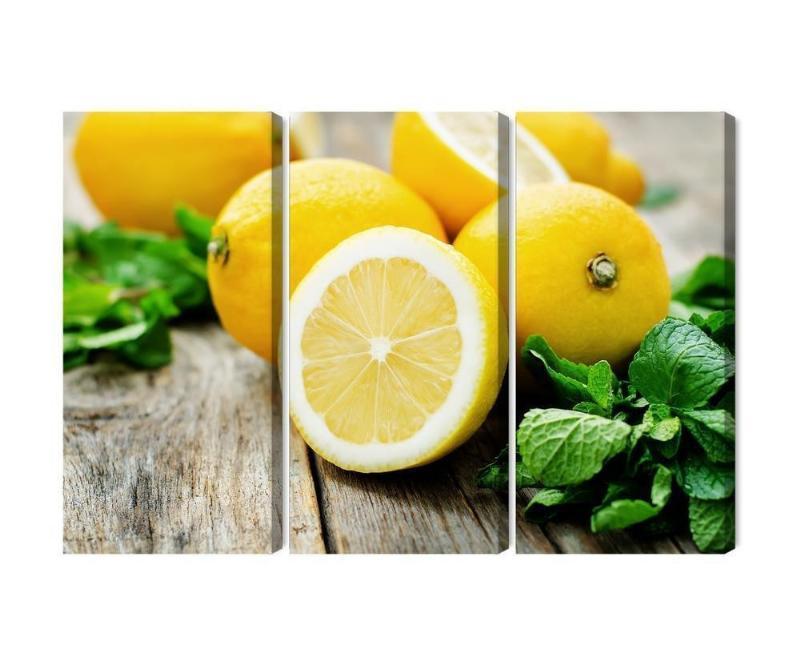 Citronskive med mynte på flerfarget lærred
