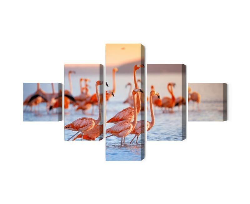 Flamingoer ved vandet - Flerdelt lærred