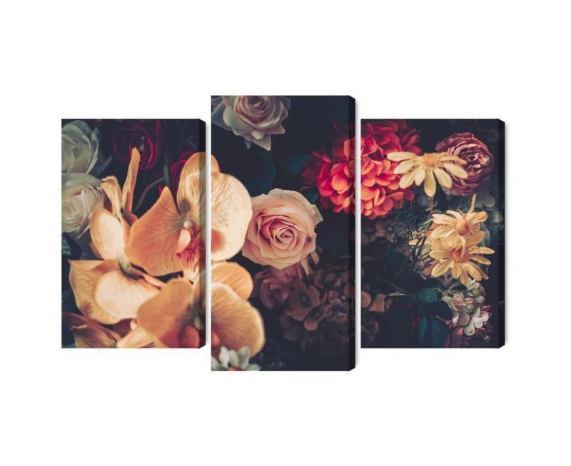 Vintage stil flerfarvede blomster på lærred