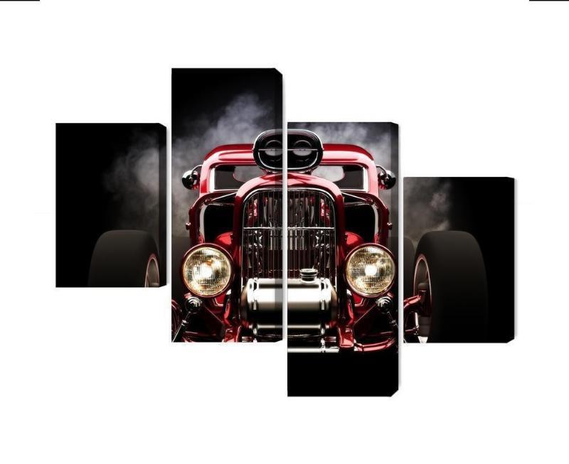 Flerdelt lærred af hot rod bil med røg effekt