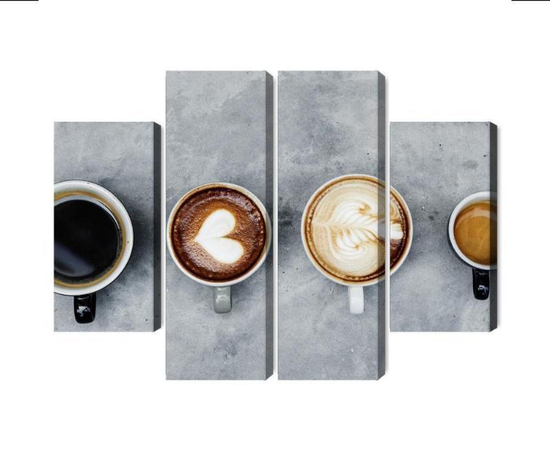 Kaffekopper i flere dele med lærredsmotiv