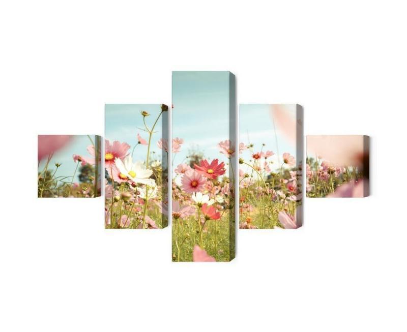 Flere dele lærred med kosmosblomster