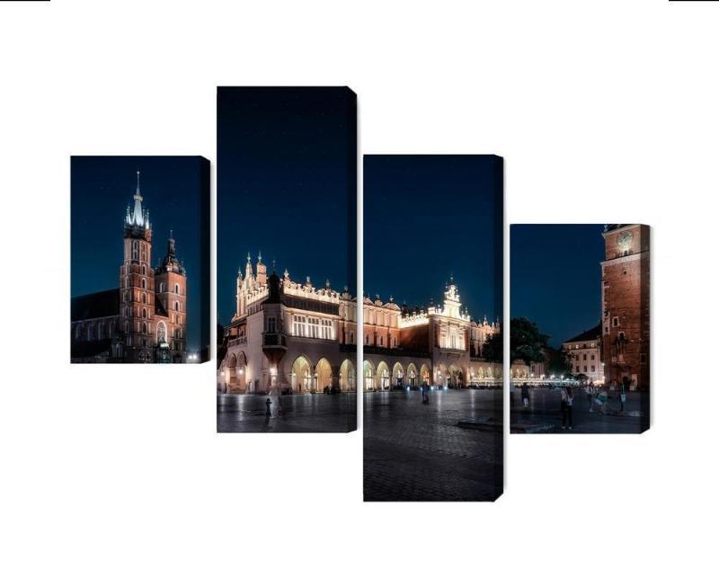 Krakow Tøjhal og St. Marys Tower om natten