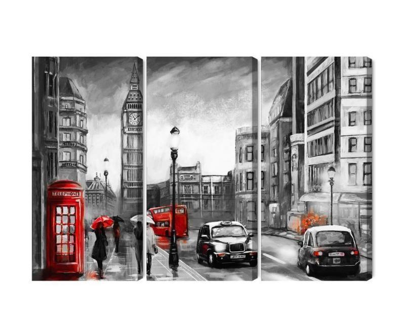London gadeudsigt på flerdelt lærred