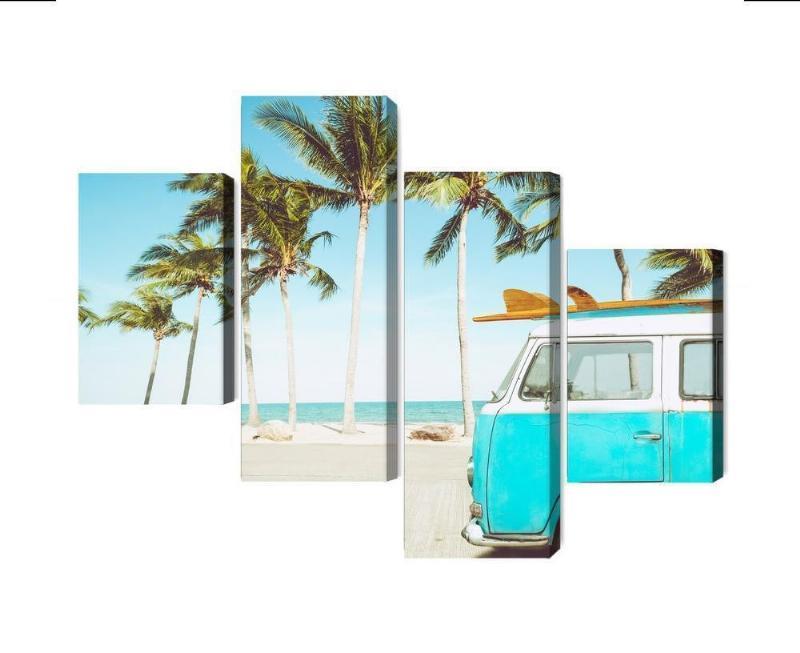 Retro bil på stranden - 3D lærredsmaleri
